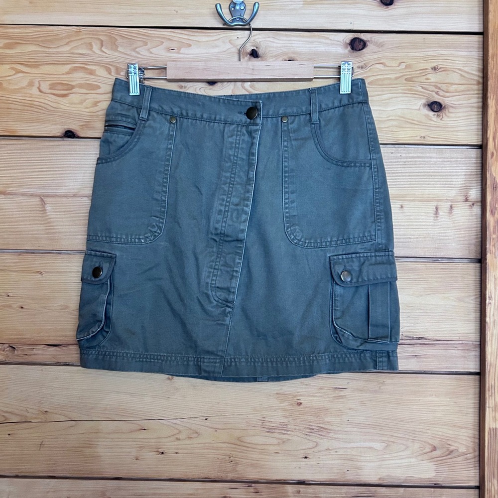 Cargo Skirt Women Size 8 Olive Green Utility Mini Asymmetric Pockets Y2K Roots